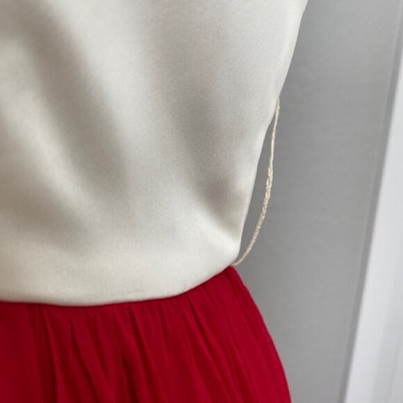 GORGEOUS Vintage 1960s Ivory Satin Halter Dress Red Chiffon Maxi Small 4 - Picture 14 of 16